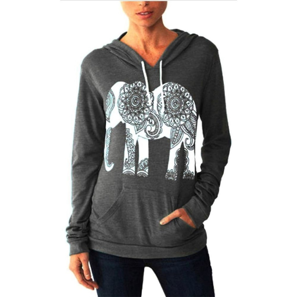 NEW Gray Hoodie Elephant Zen Pullover Casual Pocket S